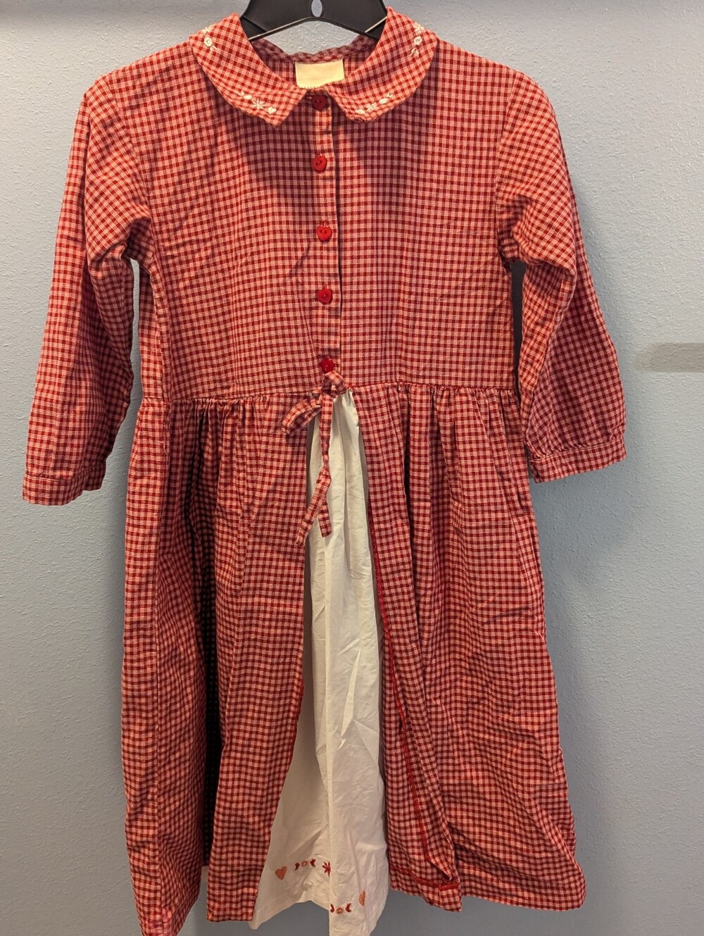 Laura Ashley Red And White Heart Dress Long Sleeves With Collar Size 7
